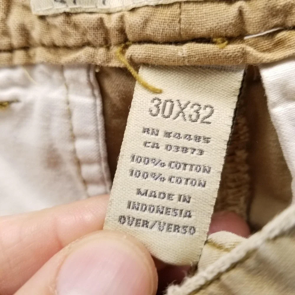 American Eagle Pants Mens 30x32 Beige Cargo Ankle Tie Button Fly CG-SI